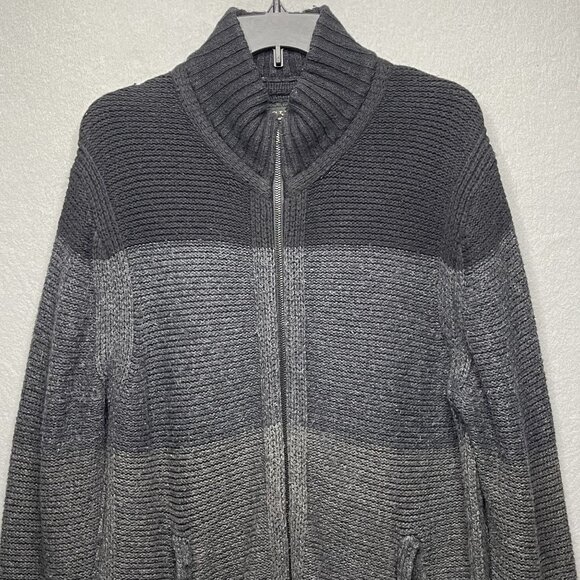 Chunky Guess Wool Blend Heavyweight Zip-Up Cardigan Sweater Black Gray XL - Picture 2 of 10